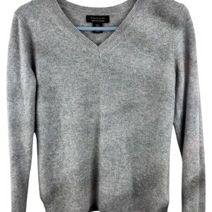 Tahari 2ply Cashmere V-neck Sweater Size M Light Gray Soft Luxurious Women’s